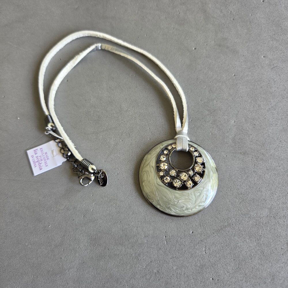 Lia Sophia Silver Lining Necklace Rhinestone Pearl White Pendant Style 31N09